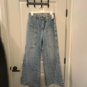 Free People Denim Wide-Leg Jeans in Light Blue